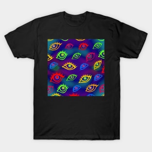 Fun Colorful Neon Psychedelic Trippy Eyes Pattern T-Shirt